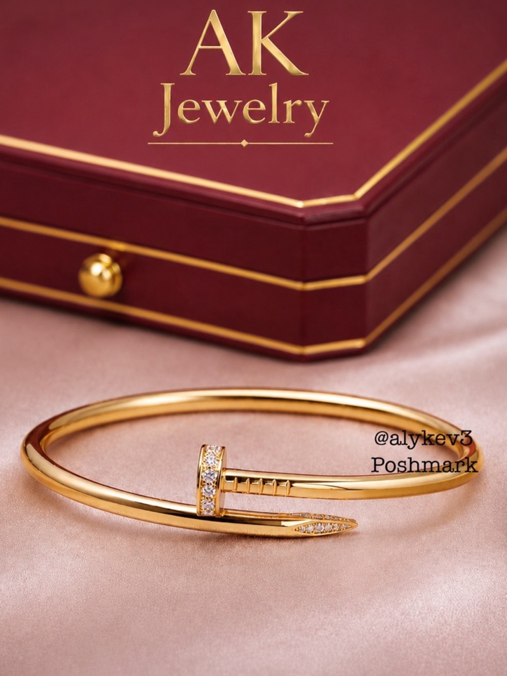 💎LUXURY High End Style Gold Nail Bracelet Stackable Bangle GP